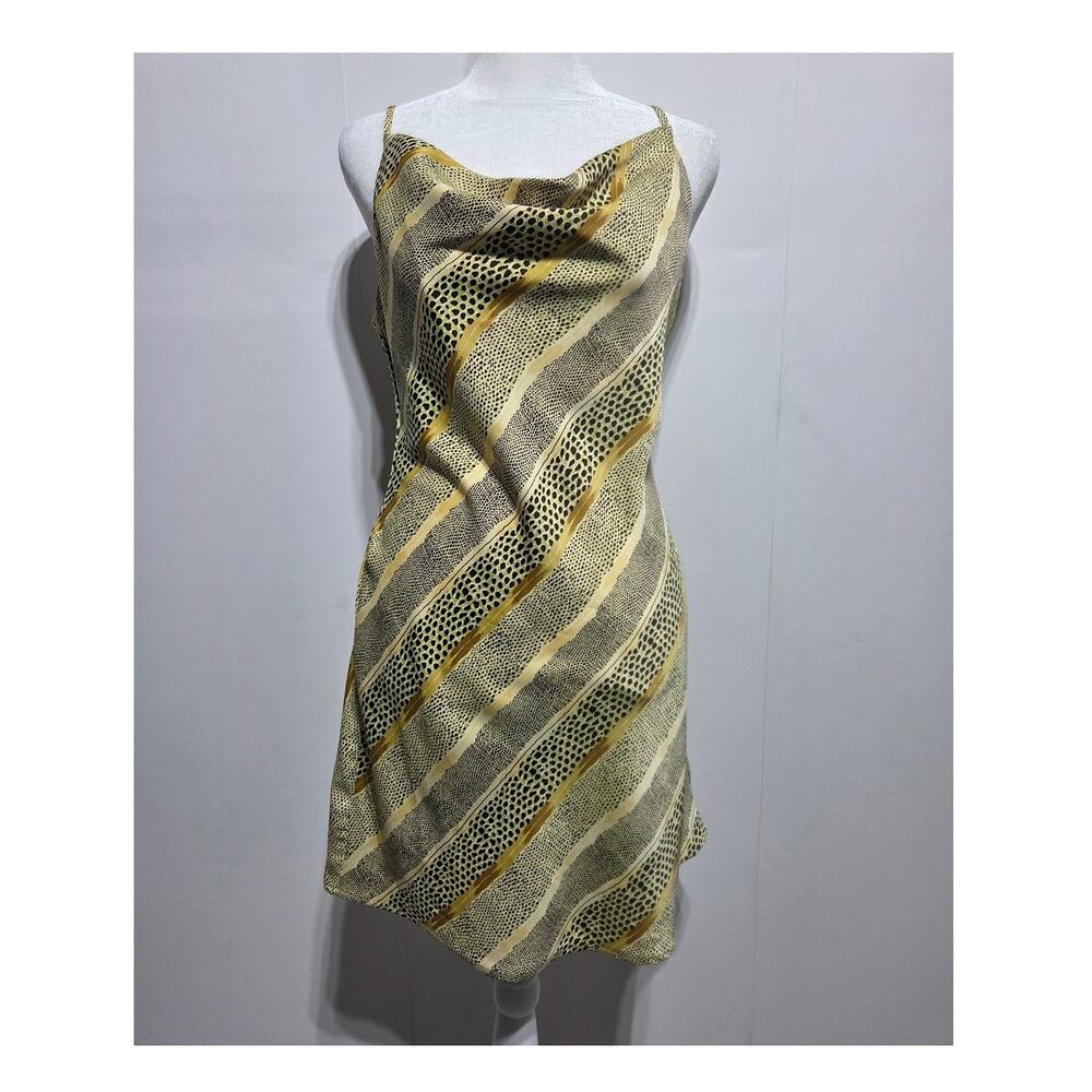 Urban Outfitters Mallory Cowl Neck Slip Mini Dress Size Medium Tan Black